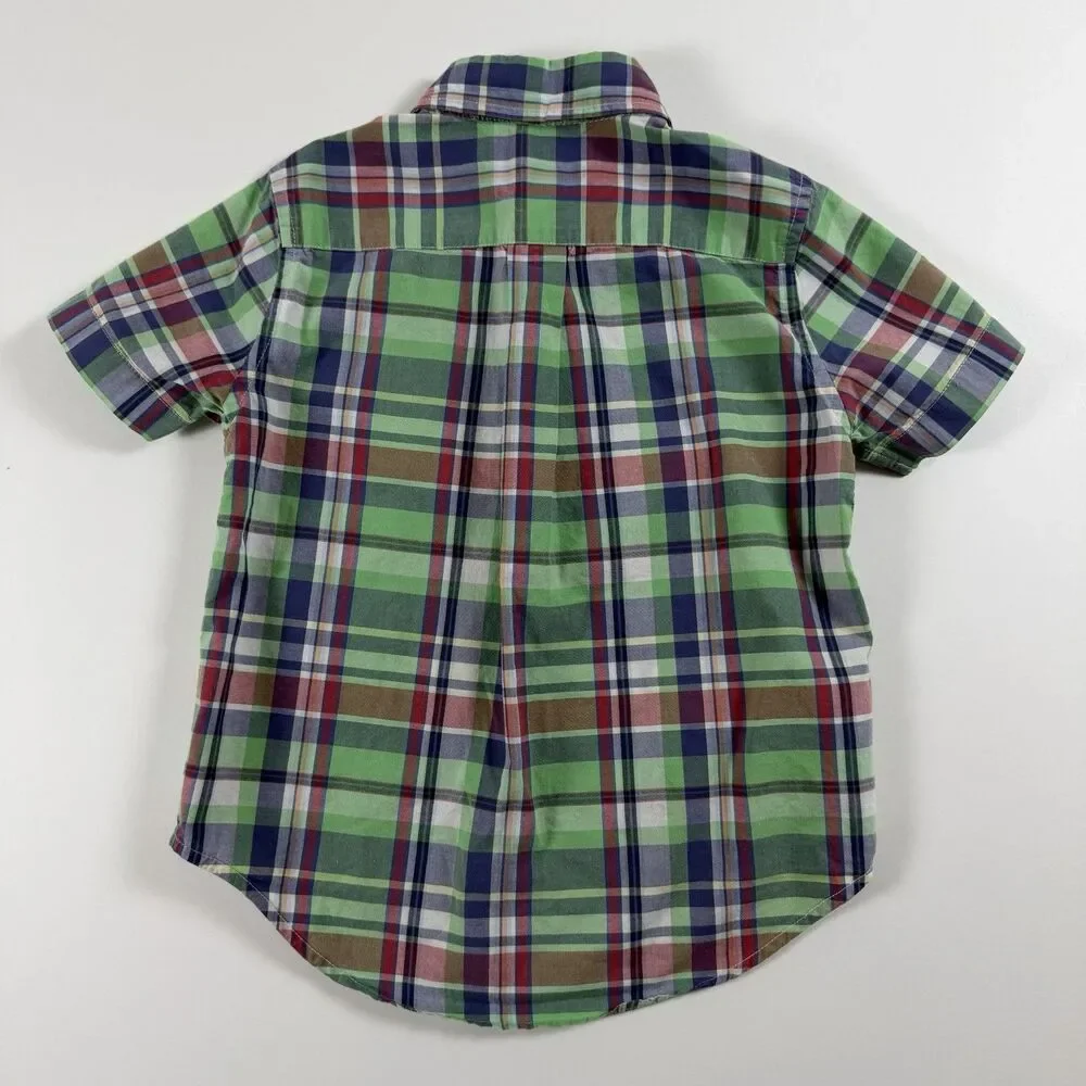Ralph Lauren Boys 4/4T Plaid Button Down Shirt Green Blue Red 100% Cotton